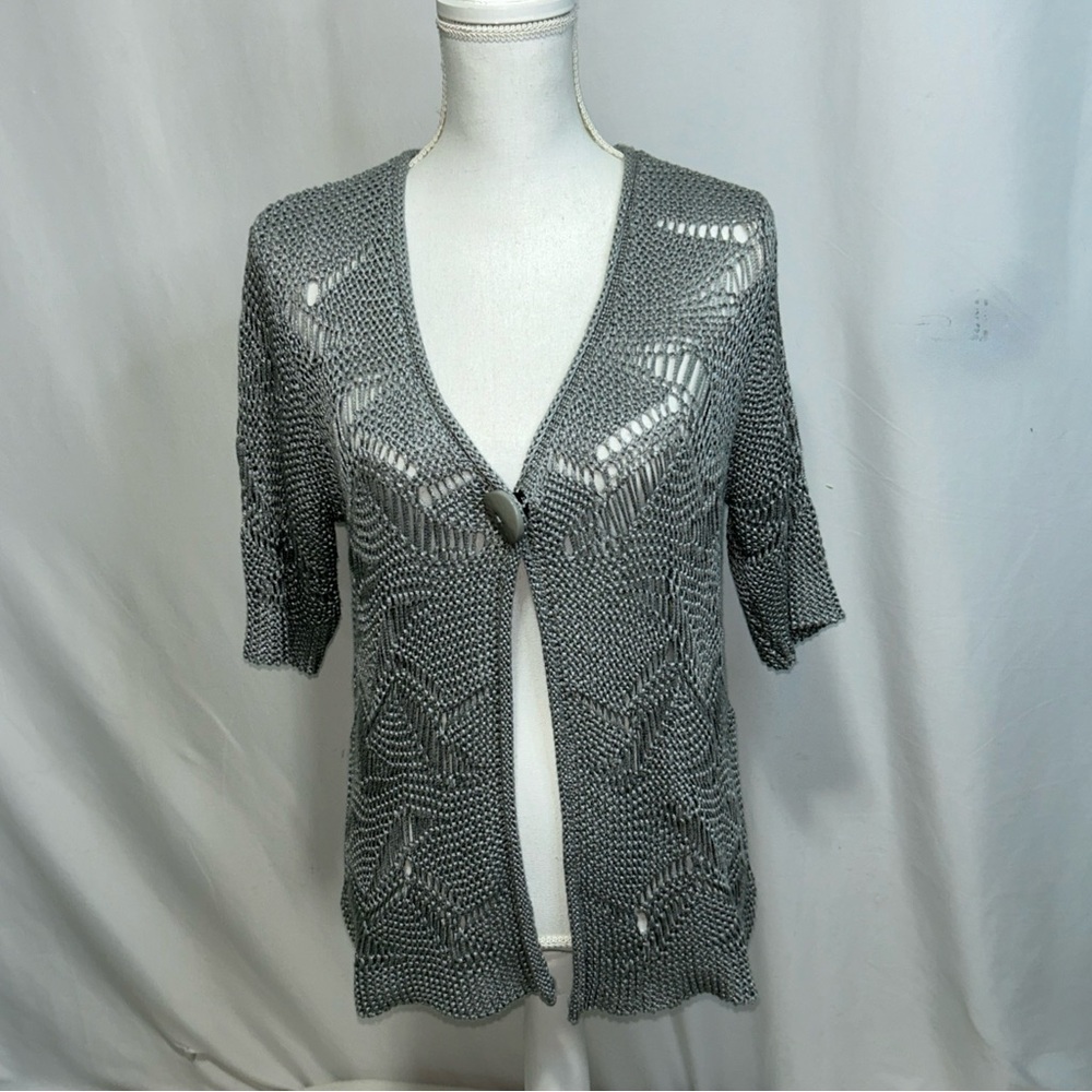 Bamboo Traders Gray Cardigan Sweater Knit V-Neck